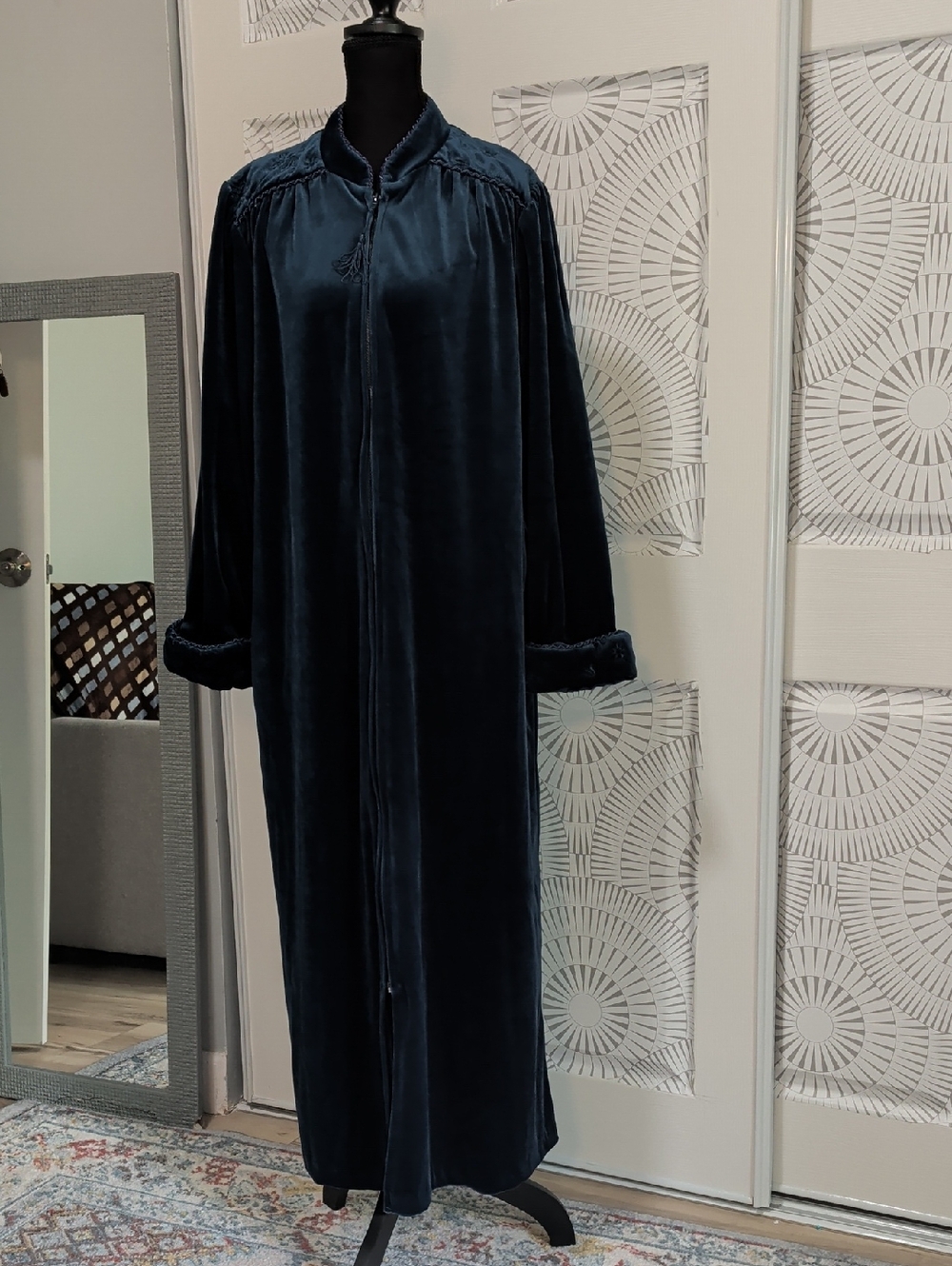 Vintage 80's Long Cobalt Velvet Zip Up Robe